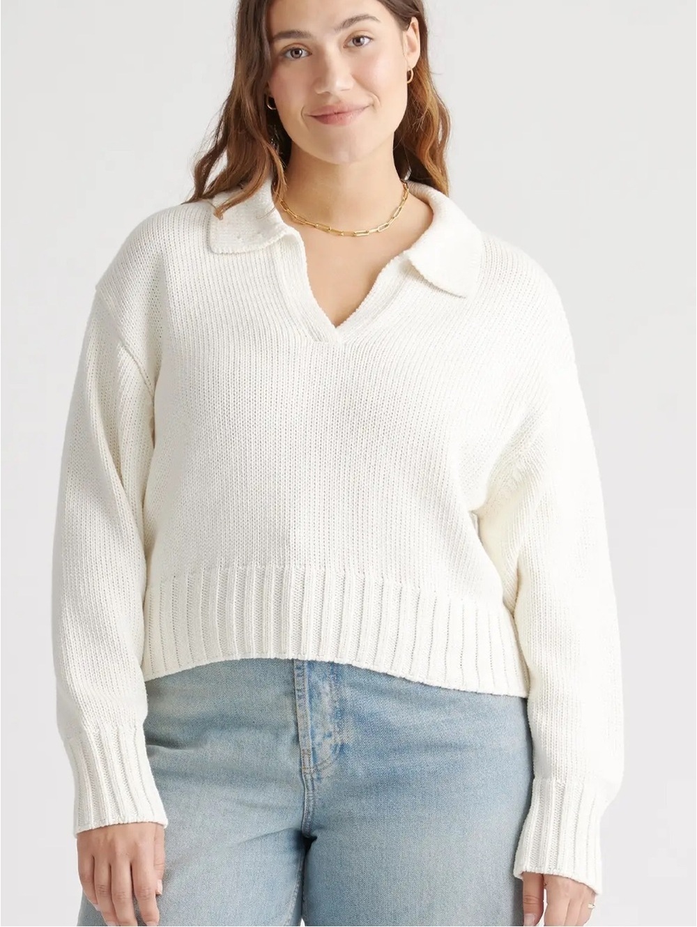 Quince Cropped Cotton Polo Sweater Ivory
